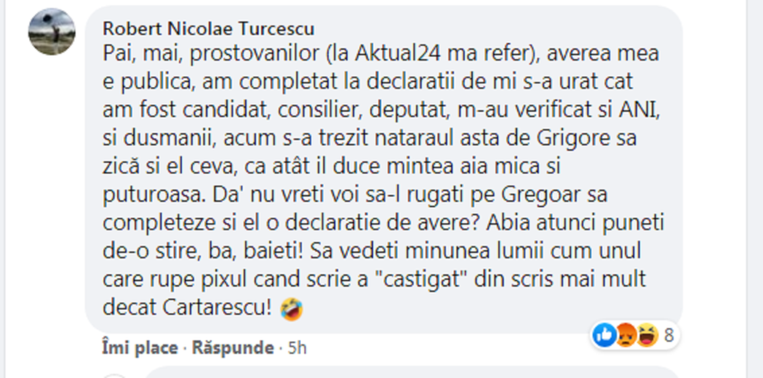 Comentariul lui Robert Turcescu la articolul despre el